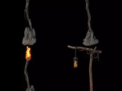 Fantasy torches  kit with PBR  V-ray render setup 3D model
