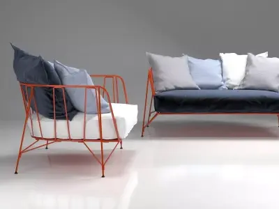 Canistro sofa with cushions and pillows 3D model