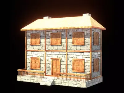 medieval house low poly village town residential house  99 Low-poly 3D model