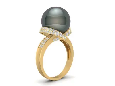 Elegant Black Pearl Diamond Ring 3D Model for Womenomen 1733 3D print model