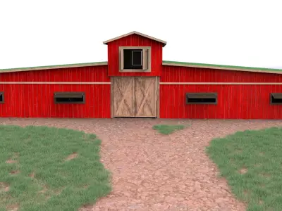 barn 3D model with path leading to it Low-poly 3D model