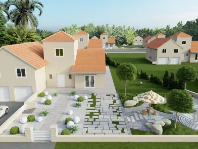 3D Exterior Scene 3D model design garden and landscape 3D  3D model