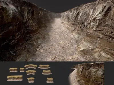 Modular Low Poly PBR Grassy Cliff Low-poly 3D model