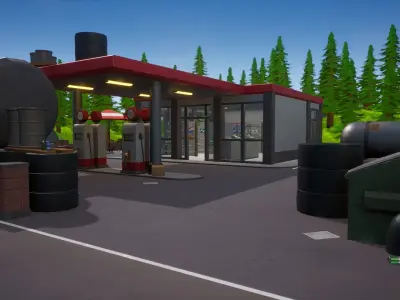 Stylized Low Poly FPS Map 2 - Gas Station Low-poly 3D model