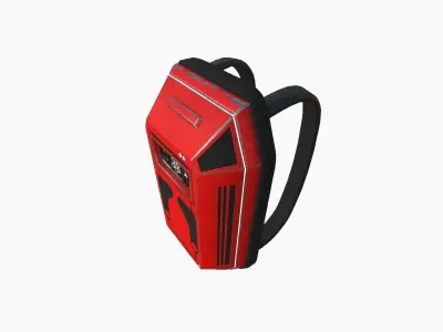 SciFi Backpack E09 Red - Fashion Character Design Low-poly 3D model
