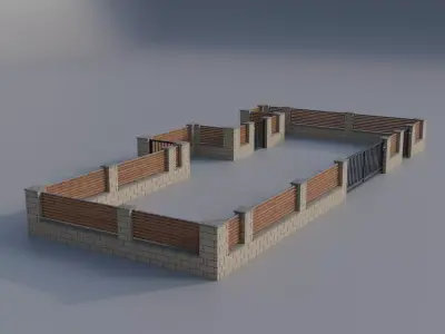 European Block Fence Low-poly 3D model