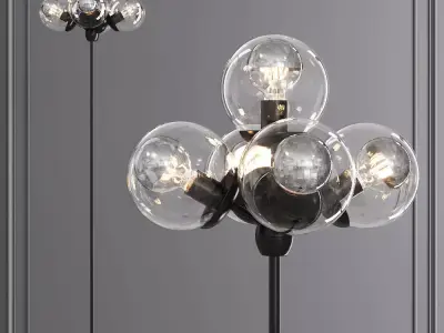 Modo Floor Lamp 5 Globes Black and Clear Glass 3D model