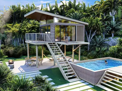 beach hut 3d model Low-poly 3D model