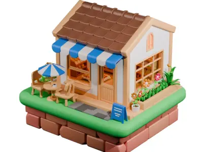 Cartoon Bakery Store 3D Model with Diorama - Game Asset 3D model