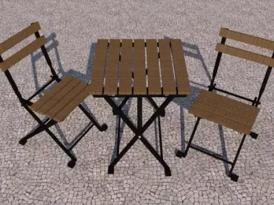 Outdoor Folding Table and 2 Chairs Set 55x54 cm 3D model