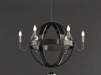 Burrel wooden globe chandelier with six lights 3D model