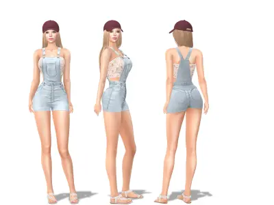 3in1 Short Jeans Overalls Top Cap Outfit Low-poly 3D model