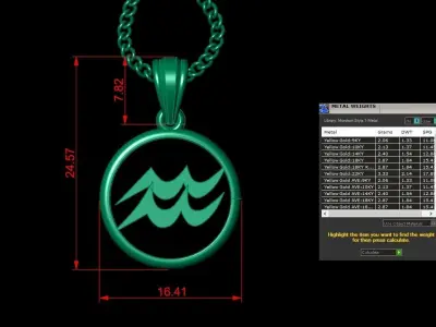Circle Aquarius Light Gold Pendant Version 6 3D print model