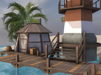 Stylized Medieval Harbor Village 3D Model 3D model