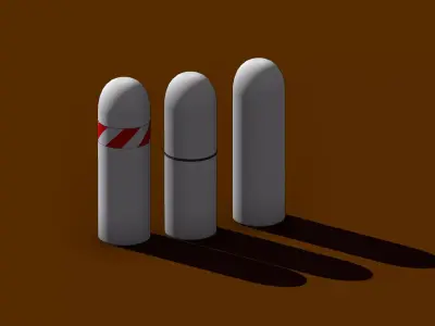 Concrete Bollard Set D250 H800 Smooth Steel Ring and Reflective  3D model