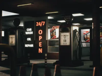 Old Gas Station Low-poly 3D model
