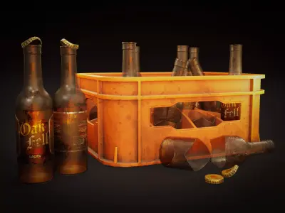 Beer Bottle And Crate - Urban Trash Low-poly 3D model
