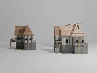 3 European style rural houses Low-poly 3D model