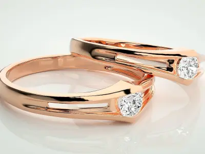 Solitaire Light wt Couple Band Ring 3dm stl render detail  3D print model