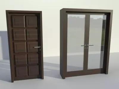 Doors Wood and Glass Low-poly 3D model