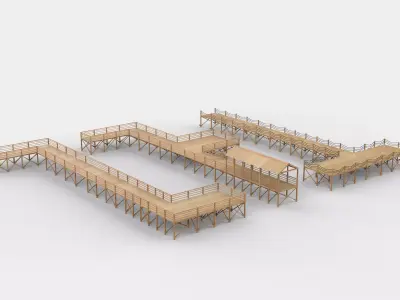 wooden pier set  3D model