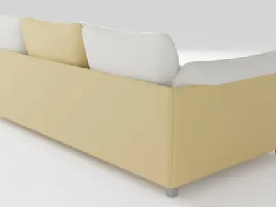 The sofa in a modern style is made of light-colored fabric 3D model