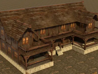 old village medieval city house low poly Low-poly 3D model