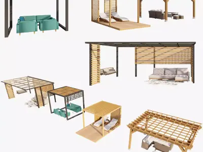 Modern Pergola Patio Set with Sitting and Loungers 3D model