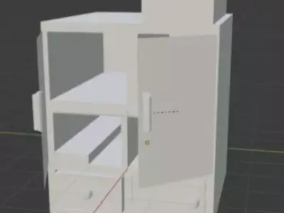 BedRoomCupBoard with doors and drawers with Different Parts Low-poly 3D model