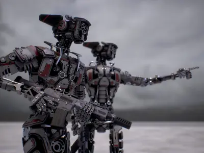 Heavy armored scifi robot character gameready Low-poly 3D model