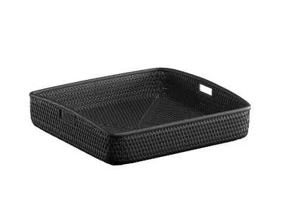 Square Rattan Wood Storage Basket 3D model