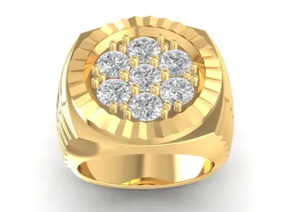 Men Round Signet Ring with Cluster Diamond Setting  2151 3D print model