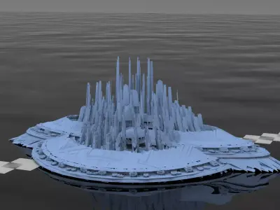Sci fi City Dome floating island 4 3D model
