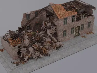 World War 2 Damaged Building Low-poly 3D model