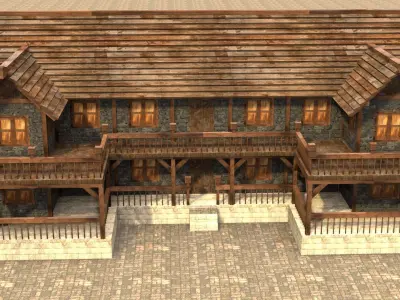 3d medieval house low poly old village Low-poly 3D model