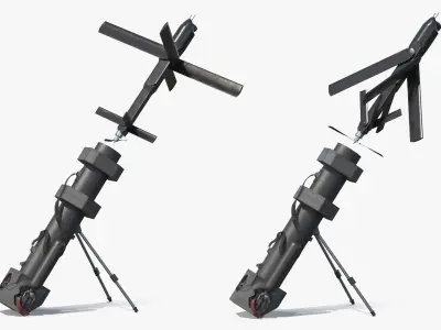  Infantry Drone Launch Weapon with UAV In Flight Black Rigged for Maya 