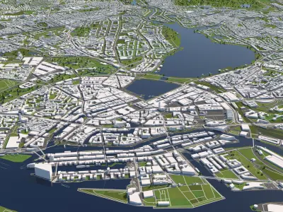 Hamburg Germany 50x50km 3D Model City Map 3D model