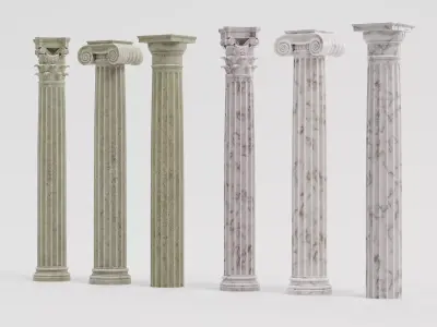 6 Columns Collection - Clean and Old Classical Pillars 3D model