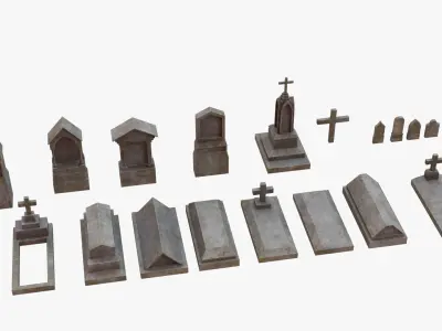 cemetery graves Low-poly 3D model