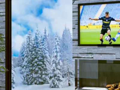 Fireplace with Window Wall Grey Stone Free 3D model