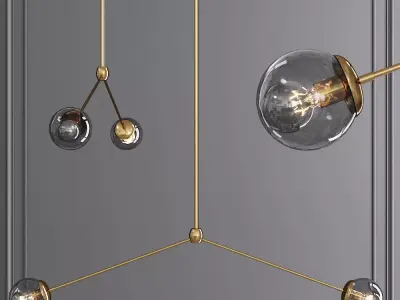 Modo Pendant 2 Globes Brushed Brass and Gray Glass 3D model