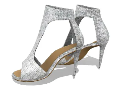 Open Toe T-Straps High Heel Shoes Low-poly 3D model