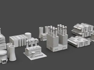 Low Poly 10 Industrial Buildings Mini Pack 2 - Untextured Low-poly 3D model