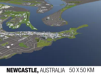 Newcastle Australia 50x50km 3D City Map 3D model