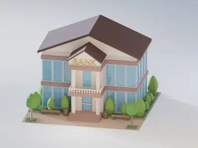 10 Low Poly Buildings Set Low-poly 3D model