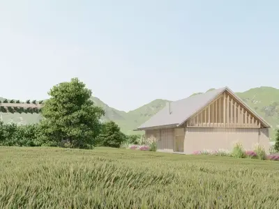 Collection of three Wooden Vacation Cabins 3D model