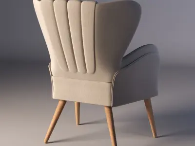 Classic chair in light beige upholstery on thin wooden legs Free 3D model