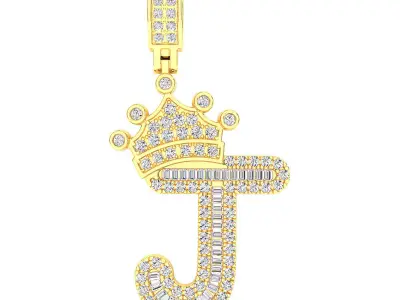 Crown Initial  J  Letter Pendant 3D print model