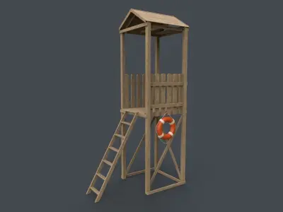 PBR Beach Lifeguard Watch Tower Low-poly 3D model