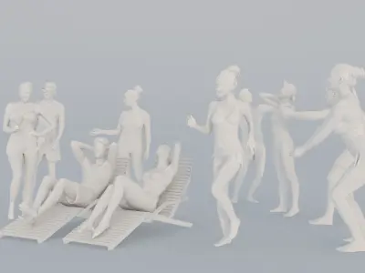 10X Beach People Realistic Scans Figures Crowds 3D print model